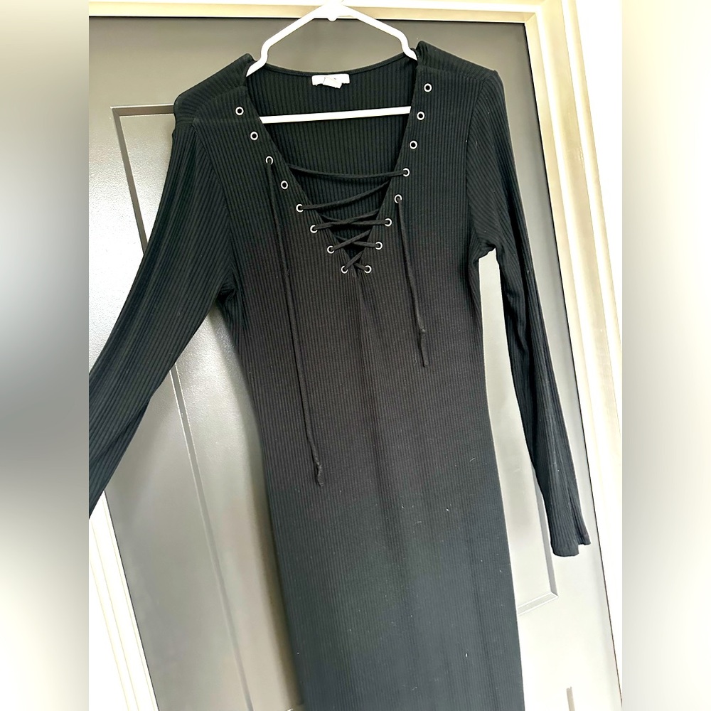 BAR III black midi sweater dress lace up